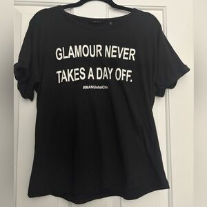 IMAN Black Statement Tee - Glamour Never Takes a Day Off